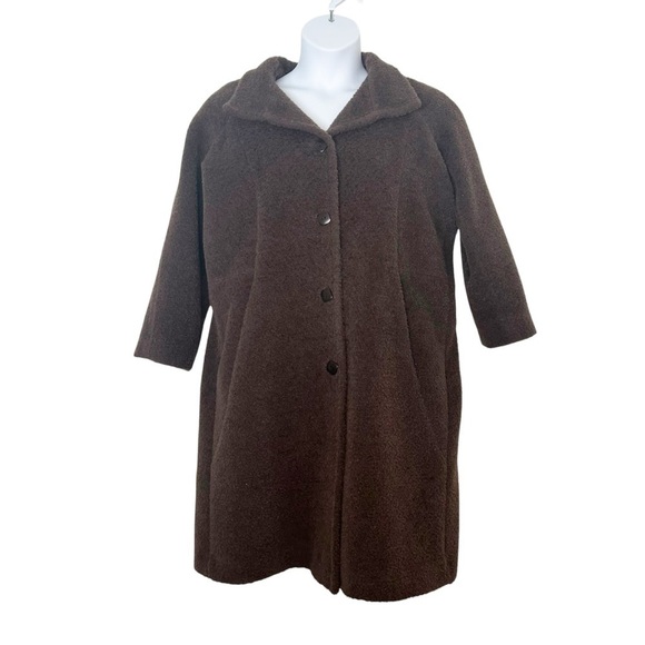 Sachi Collection Peruvian Alpaca Suri & Wool Coat Size 14W Brown Long Lined - Picture 2 of 10